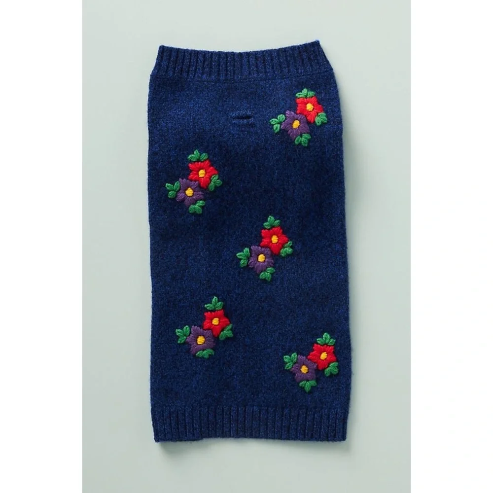 Anthropologie Embroidered Flower Dog Sweater